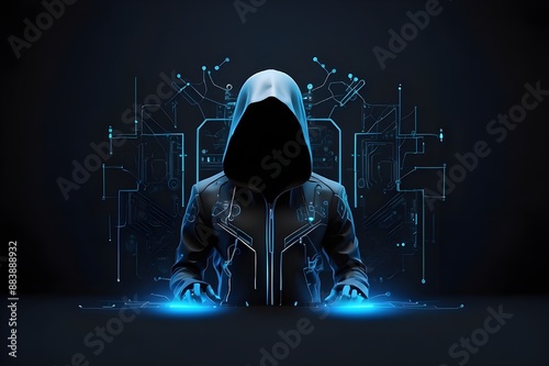 Futuristic Hacker  wearing hoodie. 