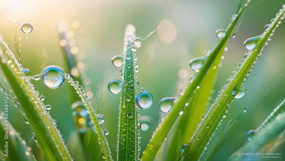 shining drops of water early in the morning on the grass top and leaf in enhanced view looking beautiful shining drops of water early in the morning on the grass top and leaf in enhanced view looking beautiful