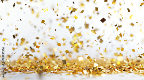 golden confetti, confetti, falling, celebration, party, festive, event, gold, shiny, glitter, decoration, white background, festive background, holiday, joy, happiness, cheerful, fun, birthday, annive photo