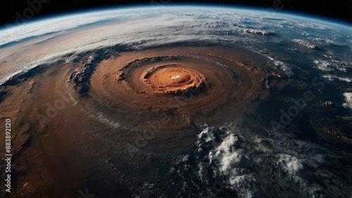 satellite view of a massive hurricane over planet Mars's atmosphere background photo