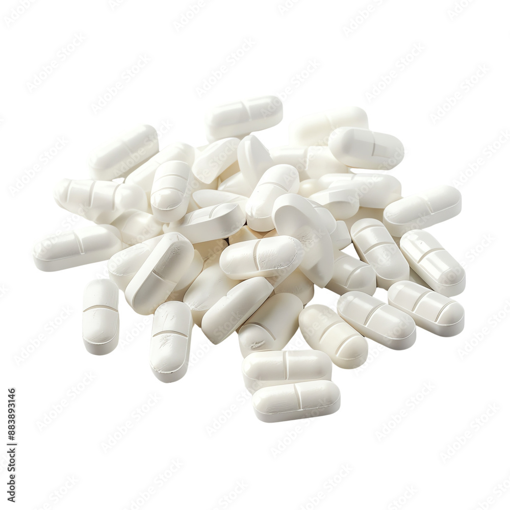 A pile of white capsules photographed against a white background, suitable for medical or pharmaceutical concepts. A pile of white capsules photographed against a white background, suitable for medical or pharmaceutical concepts.