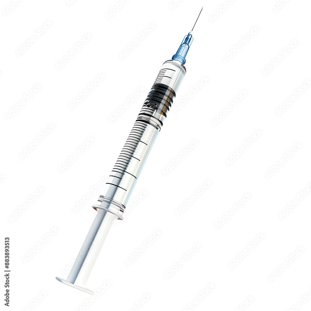 Close-up image of a medical syringe with a transparent barrel and needle, isolated on a white background. Close-up image of a medical syringe with a transparent barrel and needle, isolated on a white background.