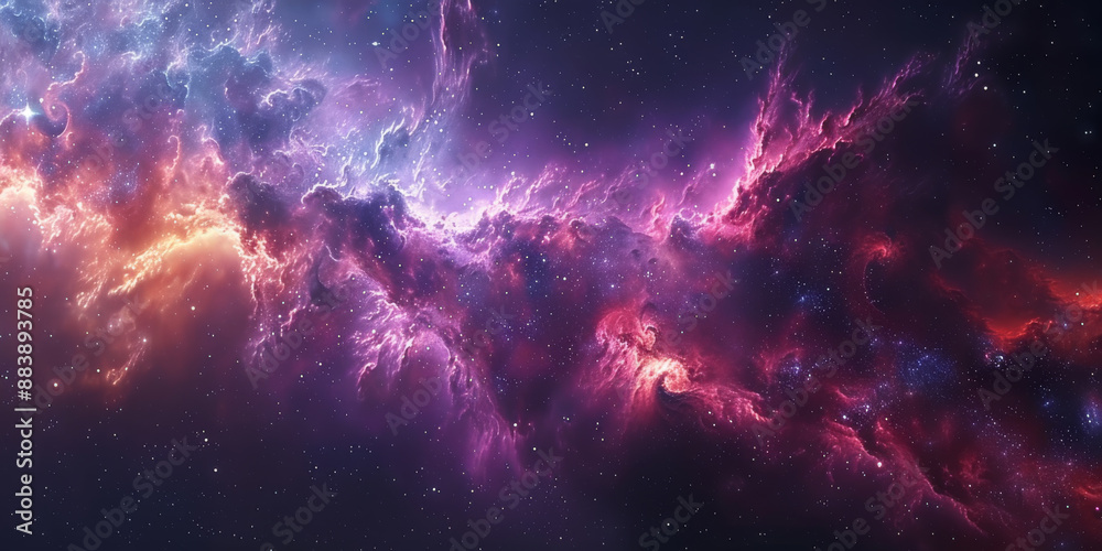 Obraz premium 宇宙に輝く星々と紫の光の背景