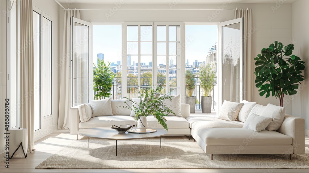 A bright and airy living room with a neutral color palette A bright and airy living room with a neutral color palette