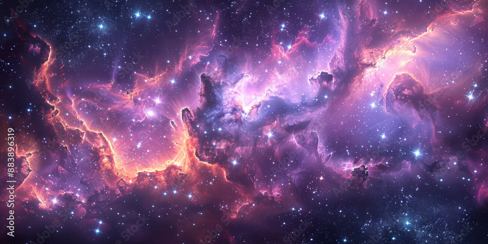 Obraz premium 宇宙に輝く星々と紫の光の背景