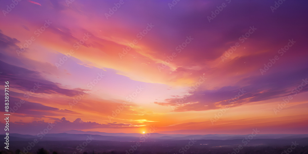 Obraz premium Orange, pink, purple and yellow fiery sunset