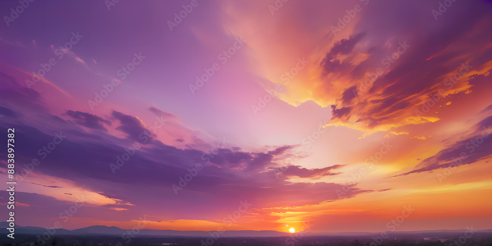 Fototapeta premium Orange, pink, purple and yellow fiery sunset