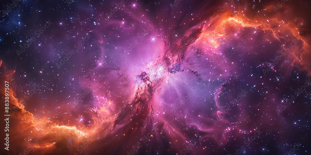 Obraz premium 宇宙に輝く星々と紫の光の背景