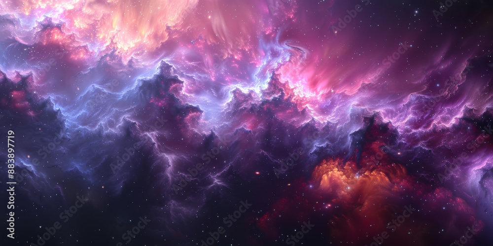 宇宙に輝く星々と紫の光の背景 宇宙に輝く星々と紫の光の背景