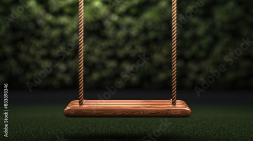 A wooden swing in a backyard photo