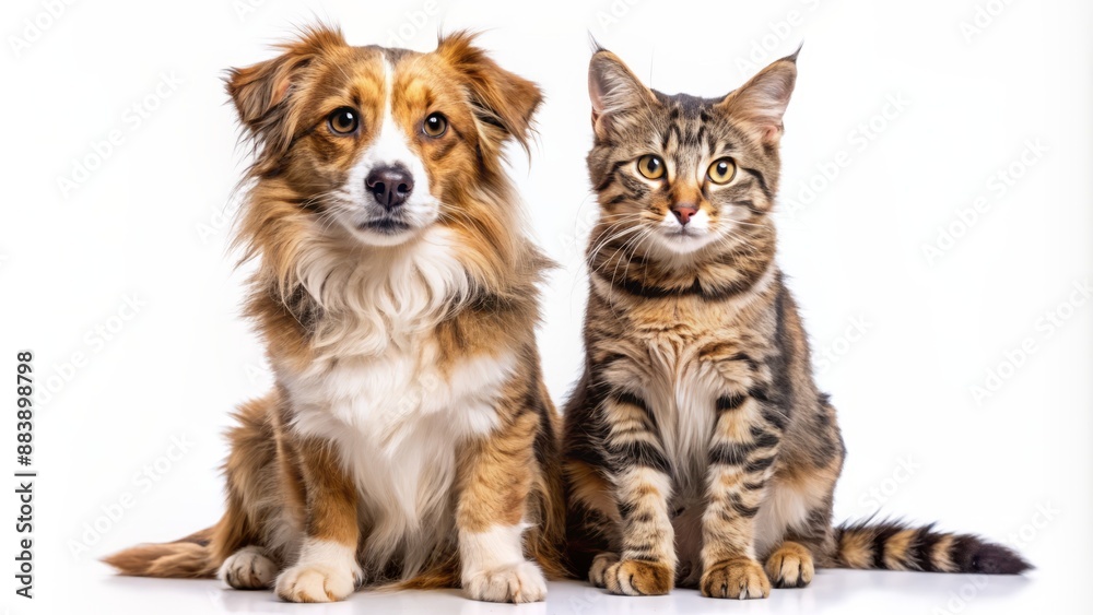 Adorable dog and cat duo sit together, gazing directly at the camera, showcasing heartwarming friendship and affection, isolated on a transparent background. Adorable dog and cat duo sit together, gazing directly at the camera, showcasing heartwarming friendship and affection, isolated on a transparent background.