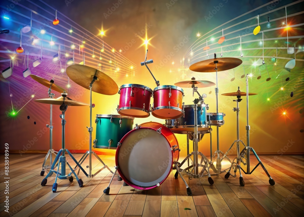 Colorful drum set on a studio background with bright lighting ...