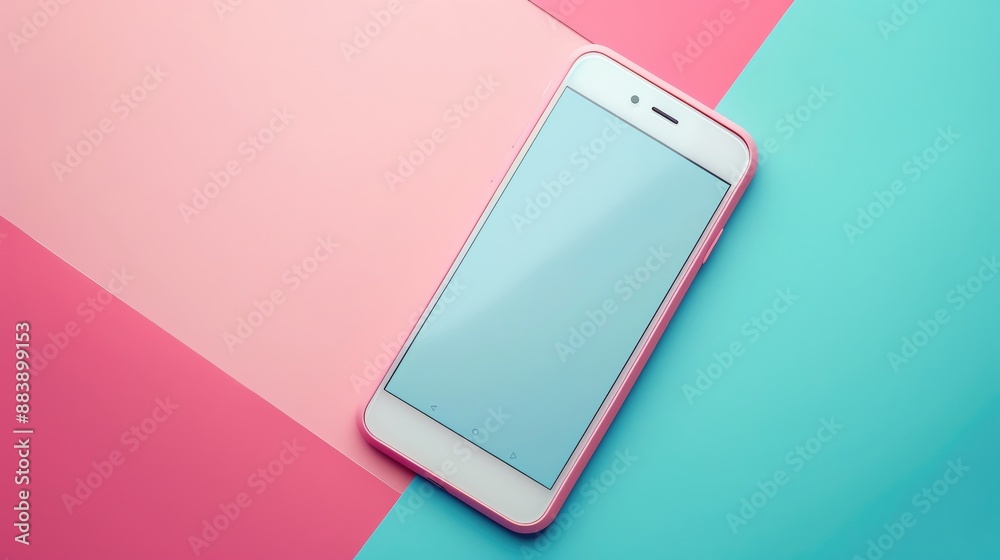 Fototapeta premium Minimalist tech gadget display on a pastel background with ample copy space, modern and clean design
