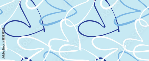 abstract vintage geometric texture heart decorative element background allover seamless pattern design illustration in blue teal white color combination digital home textile and apparels