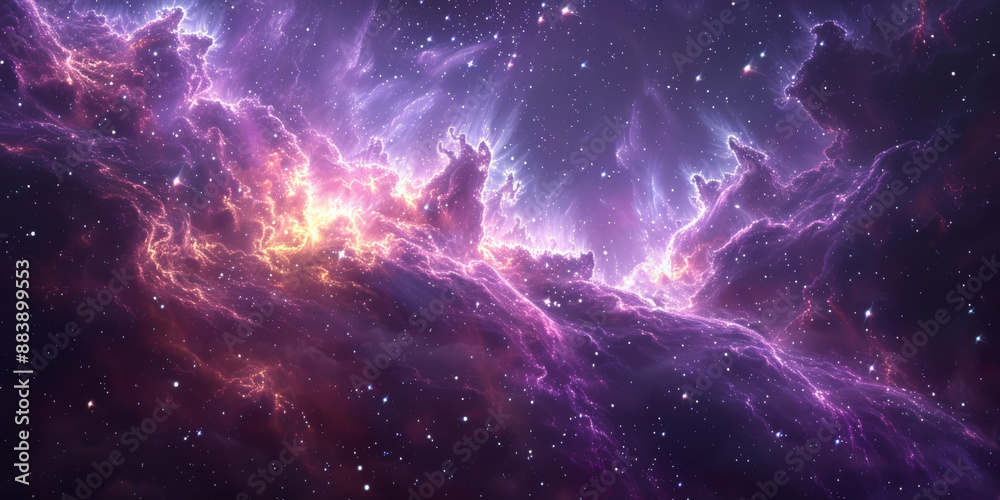 Obraz premium 宇宙に輝く星々と紫の光の背景