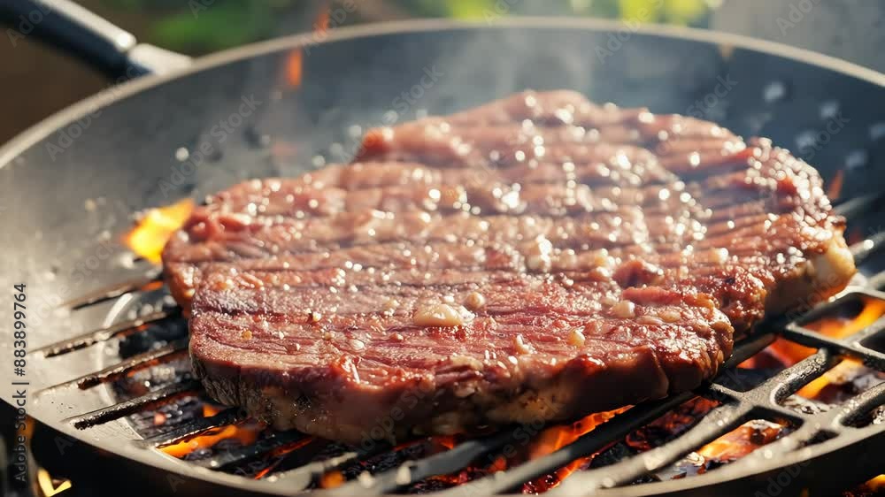 Juicy Steak Grilling Outdoors