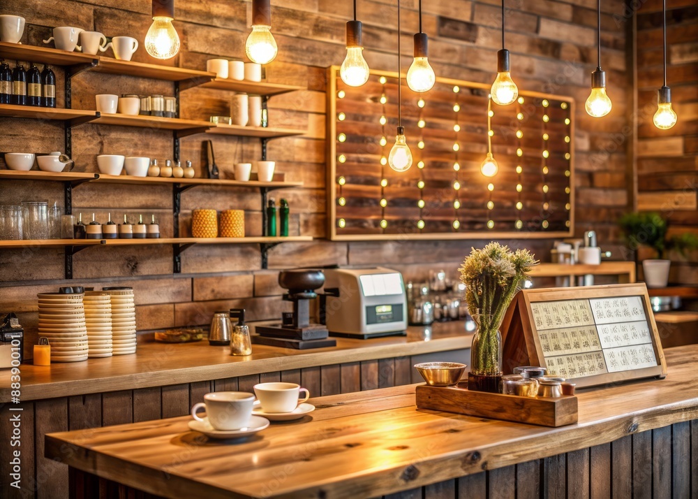 Cozy coffee shop interior with warm lighting, wooden decor, and a loyalty rewards board displaying stamps and rewards on a rustic wooden counter background. Cozy coffee shop interior with warm lighting, wooden decor, and a loyalty rewards board displaying stamps and rewards on a rustic wooden counter background.