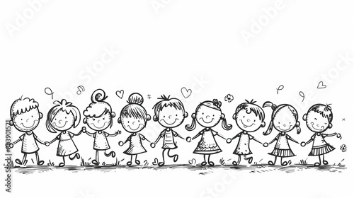 Children Holding Hands Cartoon Illustration