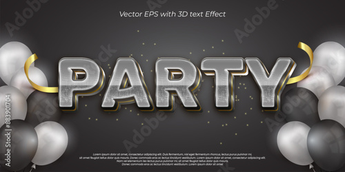 Party 3d editable text effect with silver style