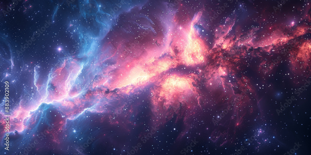 Fototapeta premium 宇宙に輝く星々と紫の光の背景