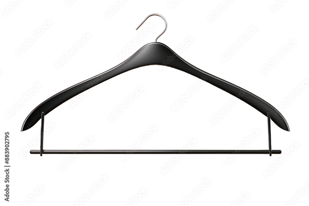 Sleek black metal clothes hanger with a curved design, isolated on white background Sleek black metal clothes hanger with a curved design, isolated on white background