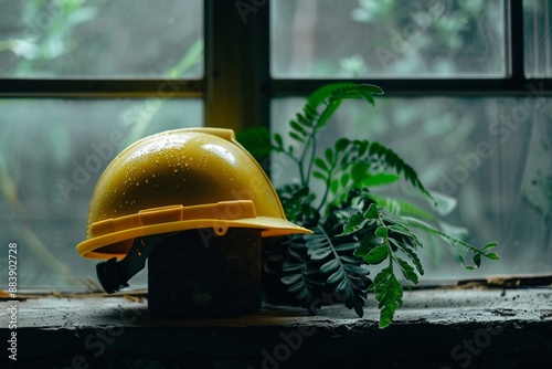 construction helmet on the wall