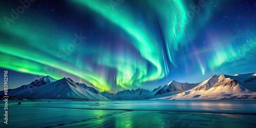 Aurora borealis dancing over snow-capped mountains, aurora borealis, northern lights, snow-capped, mountains, winter, sky