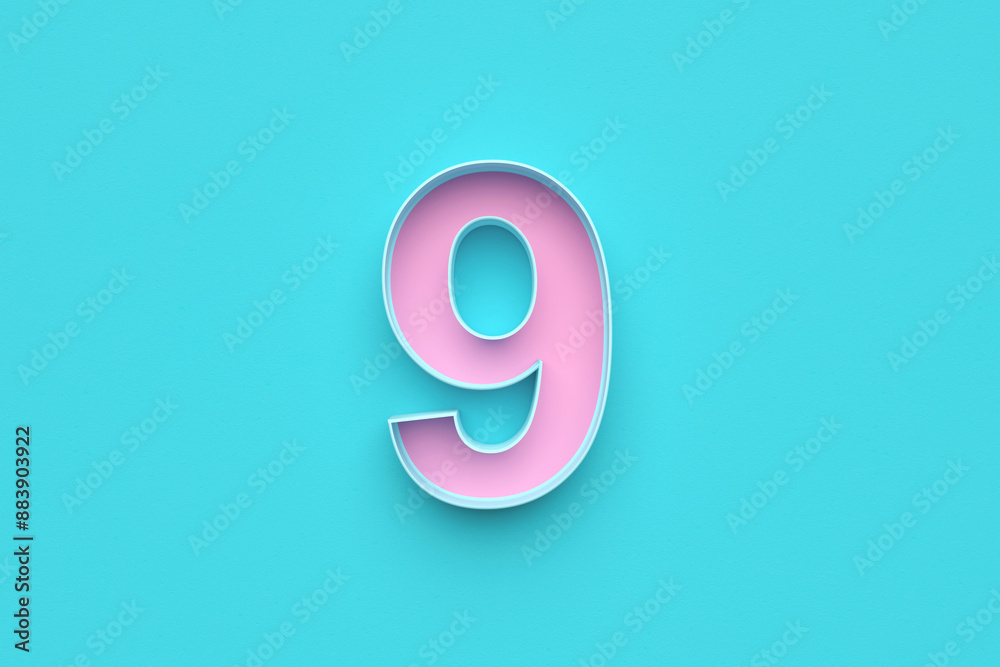 Number nine on blue background Number nine on blue background