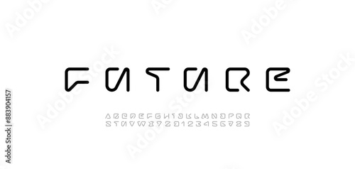 Digital alphabet font made techno cyber style