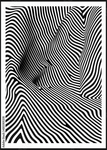 Abstract Op Art Wavy Lines Illusion Black White Design photo