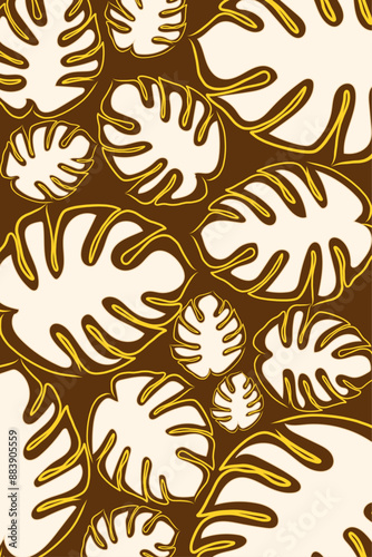 Cream monstera with little gold line Golden Monstera Leaves Tropical Monstera Pattern Bold Monstera Design Exotic Leaf Pattern