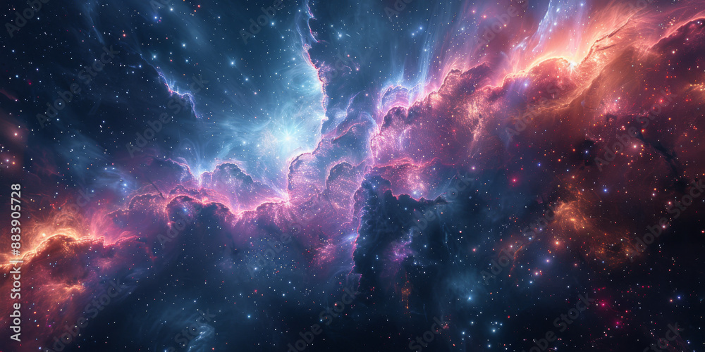 Obraz premium 宇宙に輝く星々と紫の光の背景