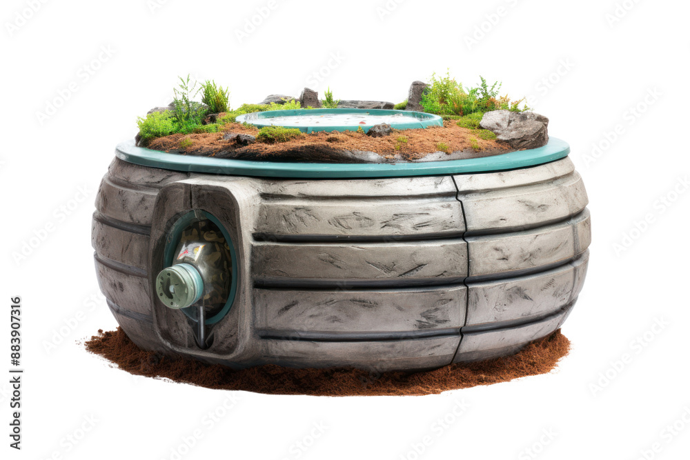 Fototapeta premium An eco-friendly septic tank made from recycled materials, isolated on white background