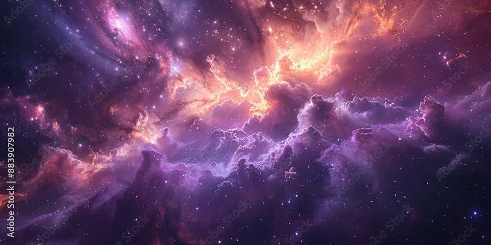 Obraz premium 宇宙に輝く星々と紫の光の背景