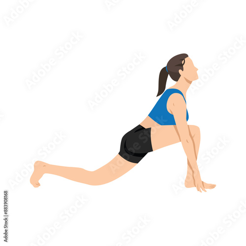 Woman doing equestrian or ashwa sanchalanasana exercise. Flat vector illustration isolated on white background
