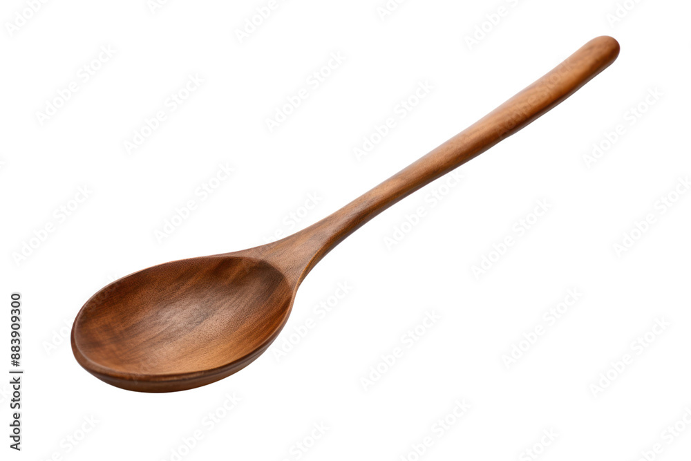 A wooden ladle with a smooth, curved bowl and a rustic handle, isolated on a white background A wooden ladle with a smooth, curved bowl and a rustic handle, isolated on a white background