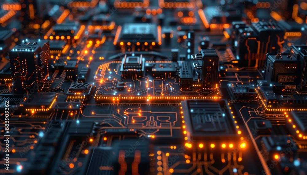 Glowing Circuitry Landscape, Abstract Representation of Digital Connectivity, Technological Background Glowing Circuitry Landscape, Abstract Representation of Digital Connectivity, Technological Background