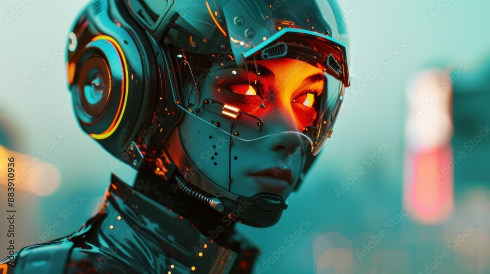 Futuristic Cyborg Woman in a Helmet Futuristic Cyborg Woman in a Helmet