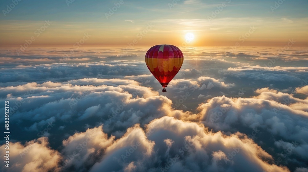 Hot air balloon ride above the clouds. AI. Hot air balloon ride above the clouds. AI.