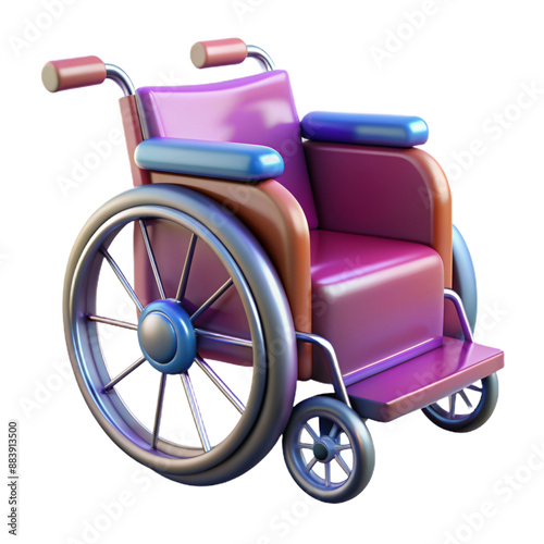 Shiny 3D plastic wheelchair icon with detailed textures and vibrant colors
