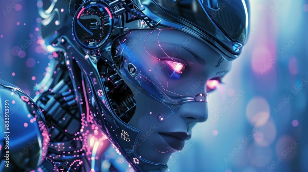 Female Cyborg with Glowing Eyes