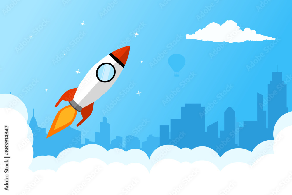 Rocket launch background design with blue color. An illustration concept about the growth of creativity. Rocket launch background design with blue color. An illustration concept about the growth of creativity.