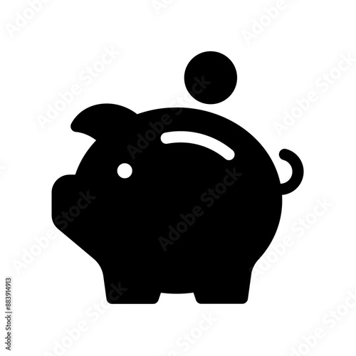 Glyph design icon Piggy bank.  Isolated on white background.  Suitable for web and app interfaces, presentations, infographics, etc.