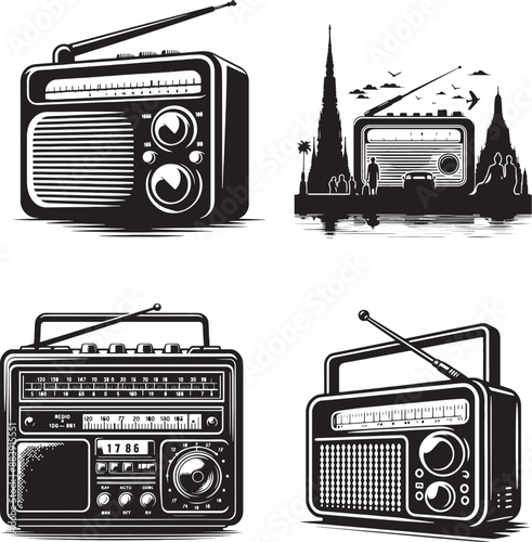Old radio silhouette isolated on white background. Radio icon vector illustration design.