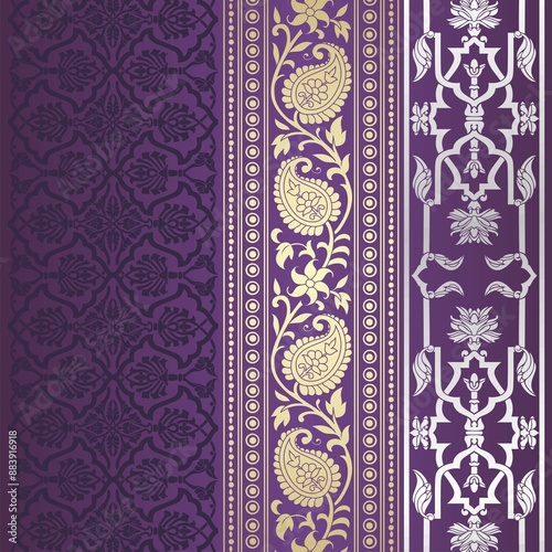 wedding card design, traditional paisley floral pattern , royal India	