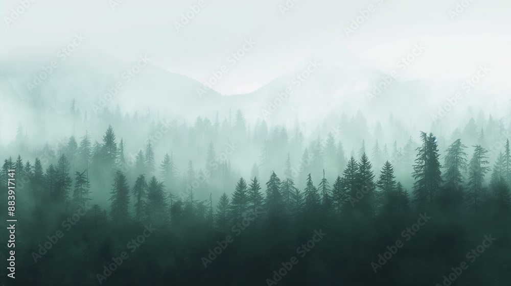 Fototapeta premium A watercolor drawing of a foggy, dark forest with ample copy space for text or design