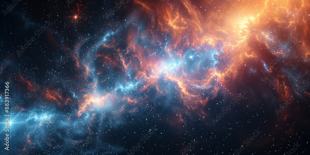 Fototapeta premium 宇宙に輝く星々と光の背景