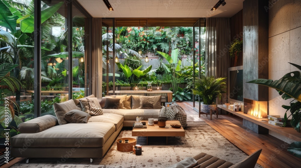 A cozy living room with a plush sectional sofa A cozy living room with a plush sectional sofa