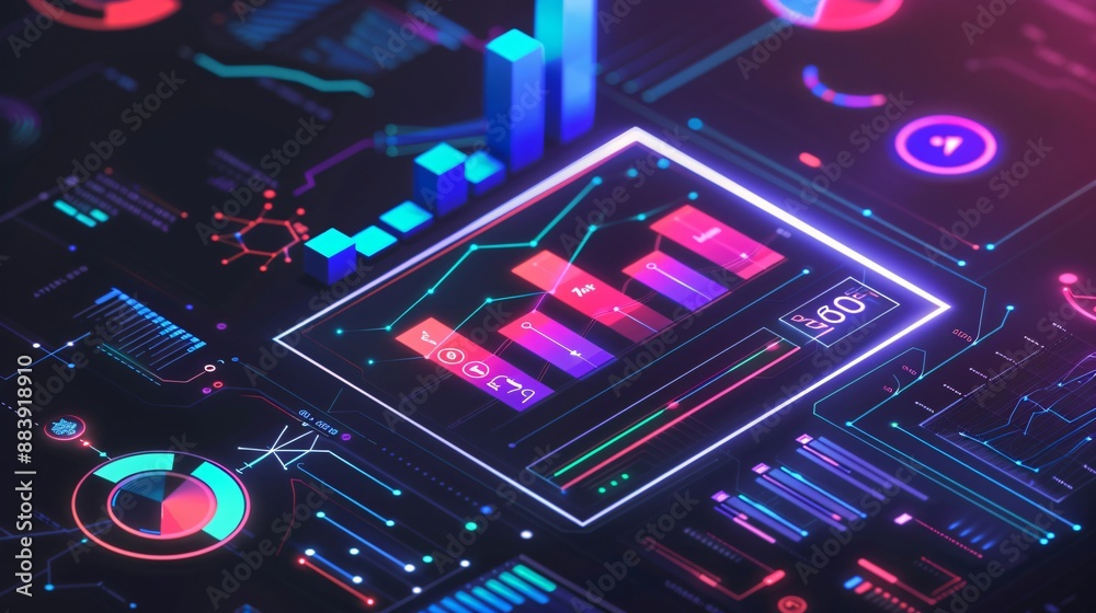 Fototapeta premium High-tech primary colors around an SEO graph, representing effective marketing campaigns
