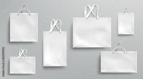 Paper shopping bags mockup, white packages set